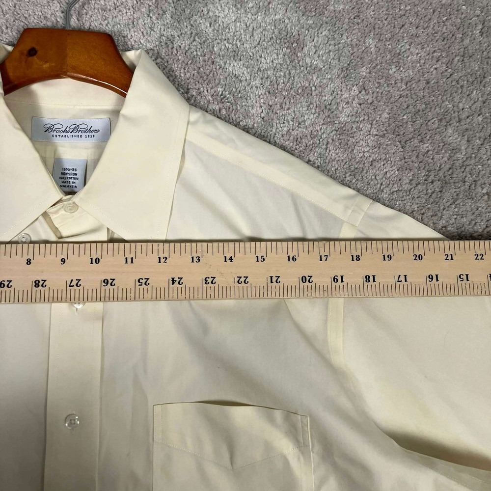 VTG Brooks Brothers Non-Iron Dress Shirt 16.5-34 Mens Cream Cotton Long Sleeve - Picture 9 of 12
